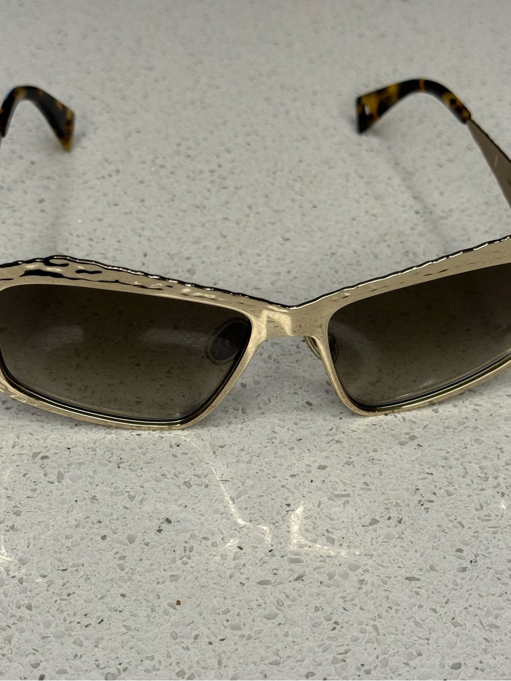 Lanvin women’s Gold Hammered Metal Rectangle Sunglasses